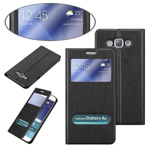 Cadorabo Fodral för Samsung Galaxy A8 2015 i COMET BLACK - Skyddsfodral med horisontellt stativ och två fönster - View Case