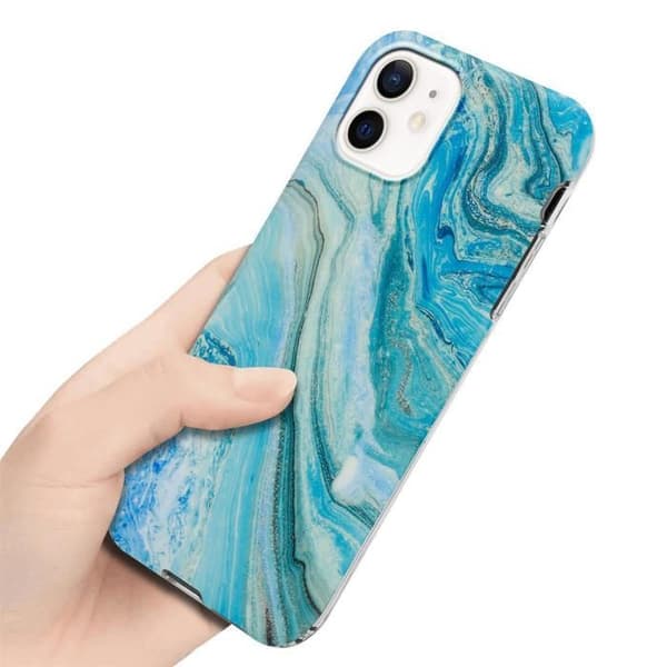 Skal för iPhone 12 PRO MAX i Blågrön Marmor Nr. 25 Skyddsetui Blå