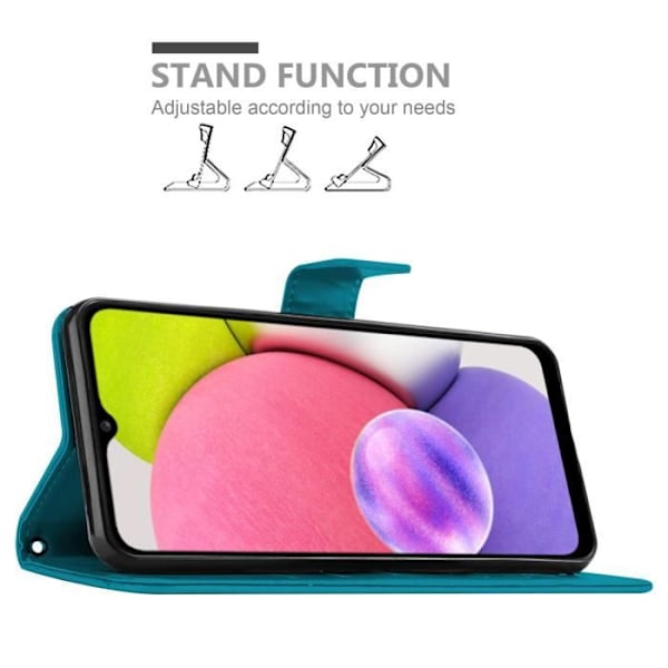 Coque - CADORABO - Samsung Galaxy A03s - Similicuir - Floral - Magnetisk stängning BLÅ