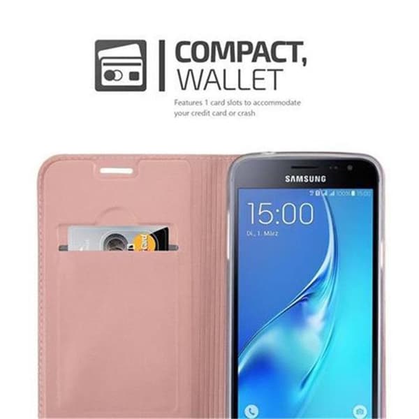 Fodral med lock för Samsung Galaxy J3 2016 Etui i KLASISK ROSÉ Plånbok Stötsäker Ros