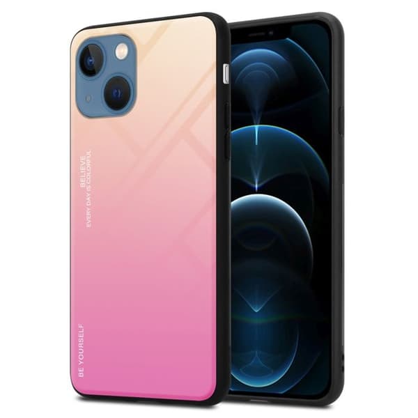 iPhone 13 MINI Fodral i GUL - ROSA Stötsäker Bicolor Design Svart