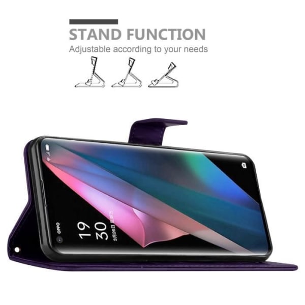 Coque för Oppo FIND X3 PRO - CADORABO - Blomsterskal - Syntetläder - Ställfunktion - Heltäckande skydd Mörk lila