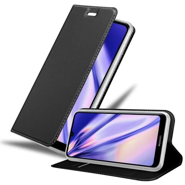 Etui för Huawei Y6 2019 - CADORABO - KLASSISK SVART - Skyddsfodral - Magnetisk Stängning - Ställfunktion Svart