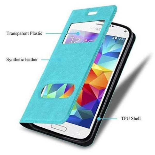 Cadorabo Samsung Galaxy S5 / S5 NEO TURQUOISE MINT VIEW Fodral Fodral Fodral Fodral Magnetskydd stöder Stativfönster