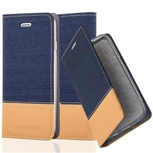 Cadorabo Fodral för Apple iPhone 8/7/7S MÖRKBLÅ BRUNT TYG-FAUX LÄDER Magnetisk Fodral Skydd Stöder Stand Card Slot
