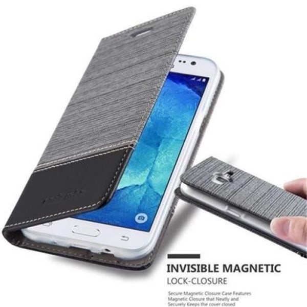 Cadorabo Fodral för Samsung Galaxy J5 2015 (5) GRÅ SVART TYG-IMATISK LÄDER Magnetisk Fodral Skydd Stöder Stand Card Slot