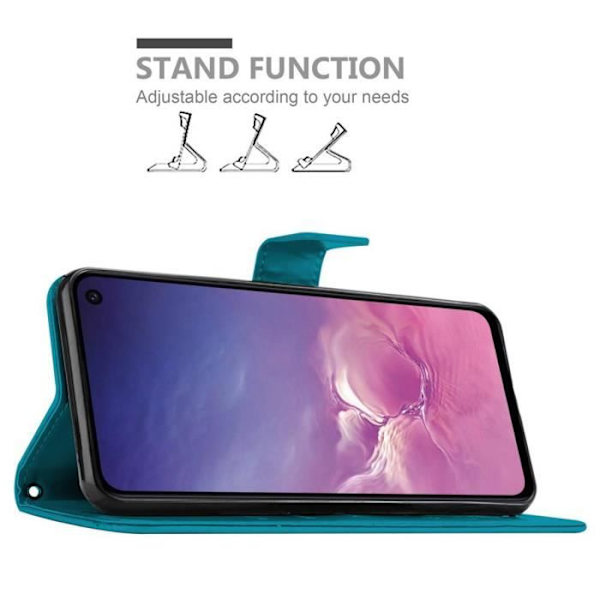 Coque - CADORABO - Samsung Galaxy S10e - Blå Blomster - Simil läder - Ställfunktion Blå blommig