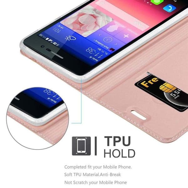 Fodral med lock för Huawei ASCEND P7 Plånbok i KLASISKT ROSÉ Guld Stötsäker Ros
