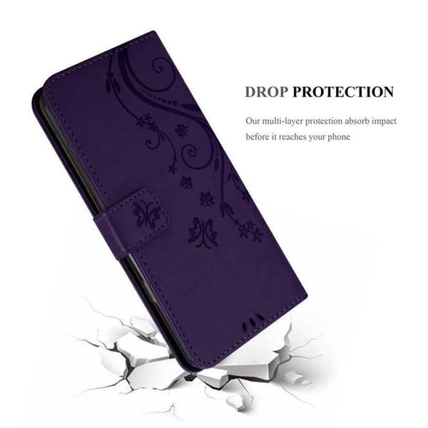 Fodral med lock för iPhone 7 PLUS / 7S PLUS / 8 PLUS Etui i MÖRKLILA BLOMMÖNSTER Skydd Design Blommig Plånbok Violett