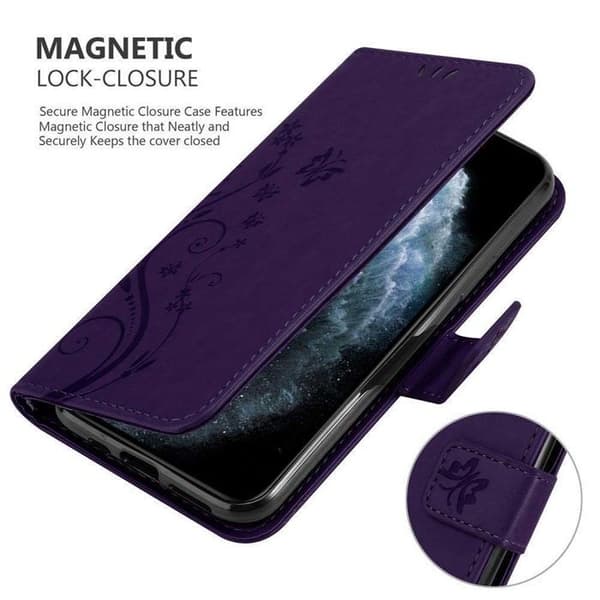 Fodral med lock för iPhone 11 Mörklila blommönster Skydd Design Blommig Plånbok Violett