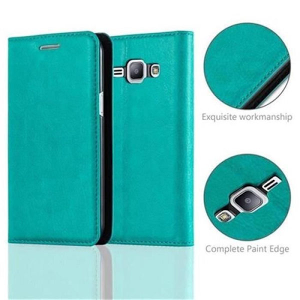 Cadorabo Samsung Galaxy J1 2015 Fodral TURKOS Osynlig MAGNETISK STÄNGNING Fodral Skydd Stöder Stand Card Slot