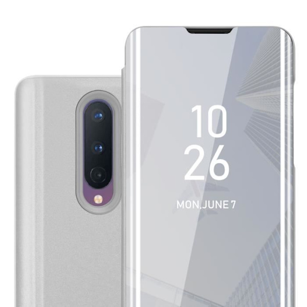 Etui för OnePlus 8 - CADORABO - AGATE ARGENT - Clear View - 360 graders skydd Silver agat
