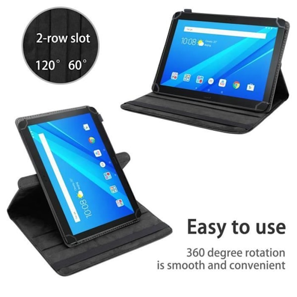 Coque för surfplatta - CADORABO - Tab 4 10 PLUS - Svart konstläder - 360 graders skydd - Inbyggt stativ SVART