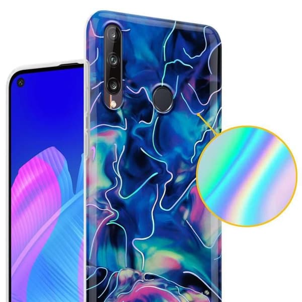 Mobilskal för Huawei P40 LITE E i Blå Rosa Marmor Nr. 17 Skyddsetui Blå