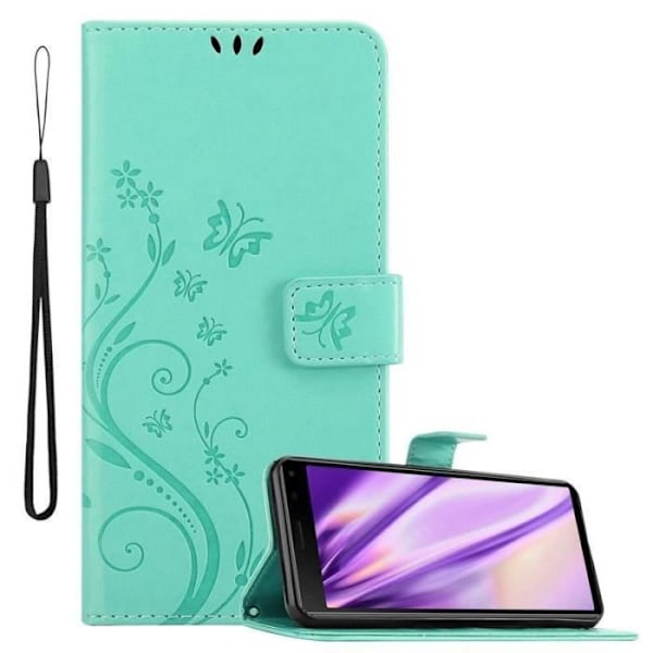 Fodral - CADORABO - Sony Xperia 8 - Blommigt konstläder - Magnetisk stängning - Stativfunktion Grön