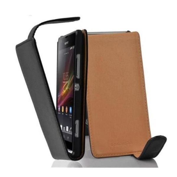 Cadorabo Sony Xperia SP DESIGN FLIP Style Fodral Fodral i konstläder Struktur JET SVART