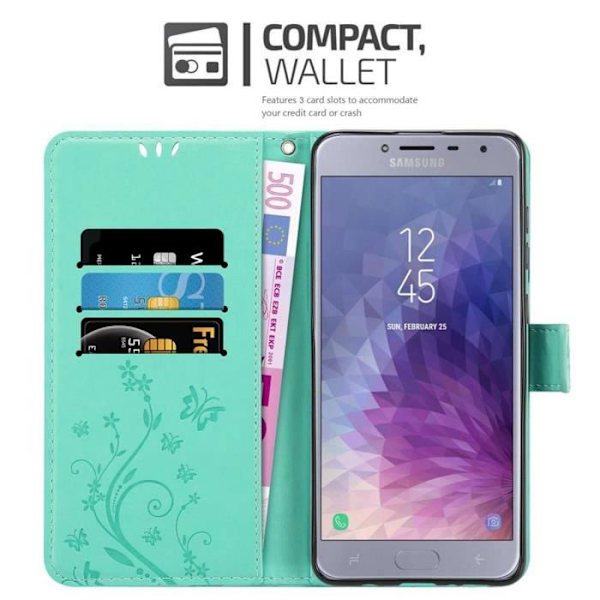 Samsung Galaxy J4 2018 fodral - CADORABO - Turkos blommig - konstläder - Magnetisk stängning Blommig turkos