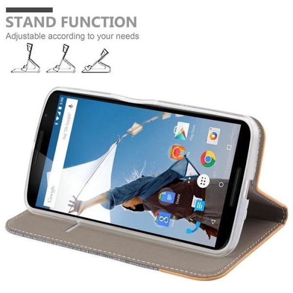 Lenovo (Motorola) NEXUS 6 Fodral i LJUSGRÅ BRUN från Cadorabo (TYG-LEATHERETTE Design) Helt skyddsfodral med flipskydd