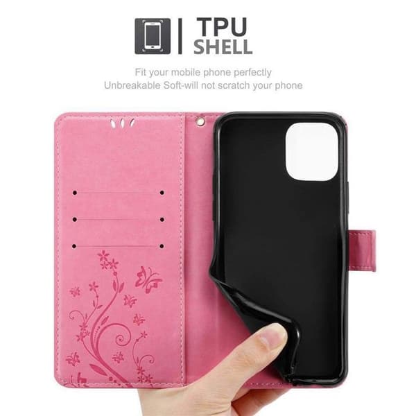 Fodral med lock för iPhone 11 PRO MAX Etui i ROSA BLOMMÖNSTER Skydd Design Blommig Plånbok Ros
