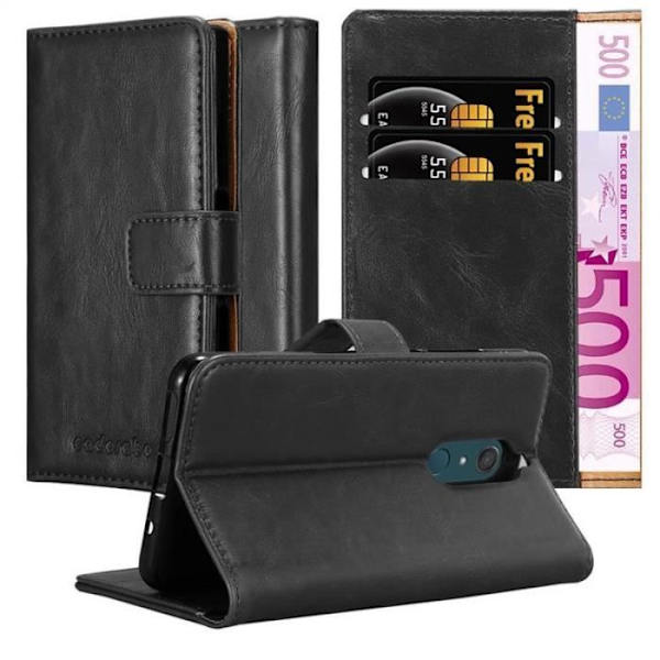 Fodral - CADORABO - WIKO VIEW XL - Läderimitation - Svart - Stativfunktion och kortfack Svart