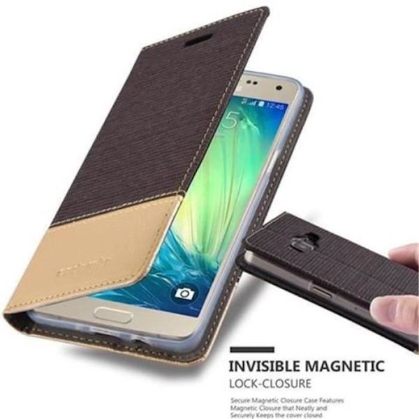 Samsung Galaxy A5 2015 (5) i ANTRACITGULD från Cadorabo (TYG-LÄDERDESIGN) Helt skyddsfodral med flipflik