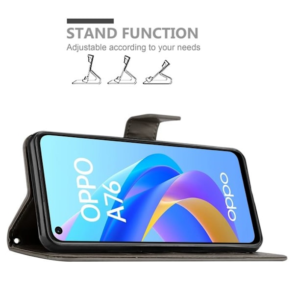 Skyddshölje för Oppo A36 / A76 / A96 4G / K10 4G / Realme 9i Fodral i GRÅTT BLOMMÖNSTER Plånboksfodral Wallet Grå