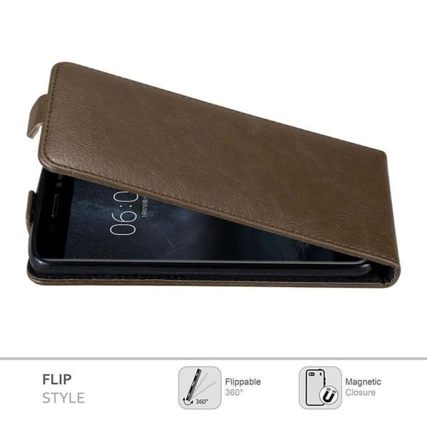 Etui för Nokia 6 2017 Flip Case i MÖRK BRUN Skydd brun