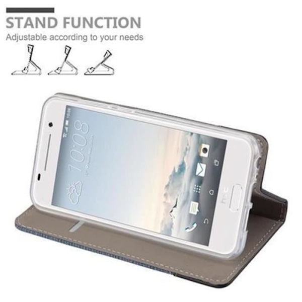 HTC ONE A9 FODRAL I MÖRKBLÅ SVART BY CADORABO (TYG-PU DESIGN) FULLSTÄNDIG SKYDDSFODRAL MED KLAPP OCH STÄL Mörkblå