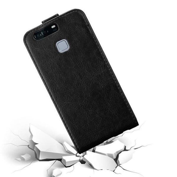 Flip Case - CADORABO - Huawei P9 - Imitation läder - Svart - Magnetisk stängning Svart