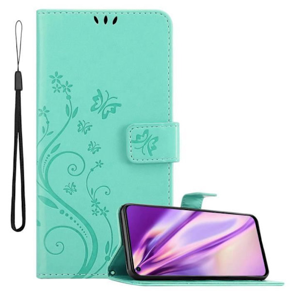 Huawei NOVA 4 Fodral - CADORABO - Turkosblommiga - konstläder - Stativfunktion och kortplatser Turkos