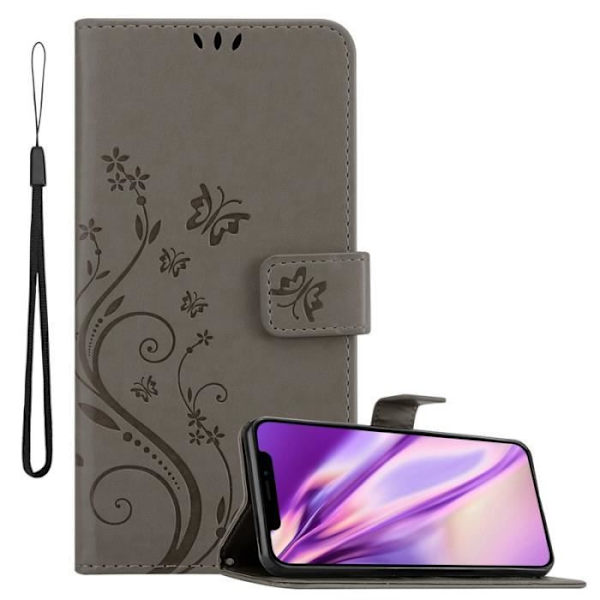 Fodral till Apple iPhone XS - CADORABO - Blommönster - Imiterat läder - Stativfunktion - 3 kortplatser Grå