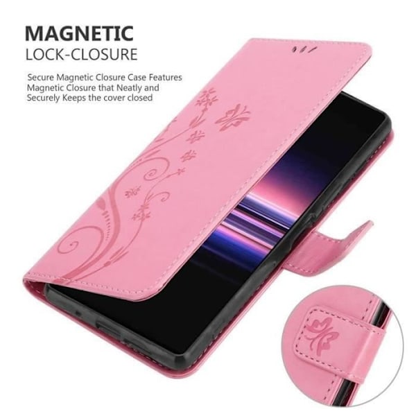 Fodral - CADORABO - Sony Xperia 5 - Blommigt konstläder - Magnetisk stängning - Integrerat stöd Rosa