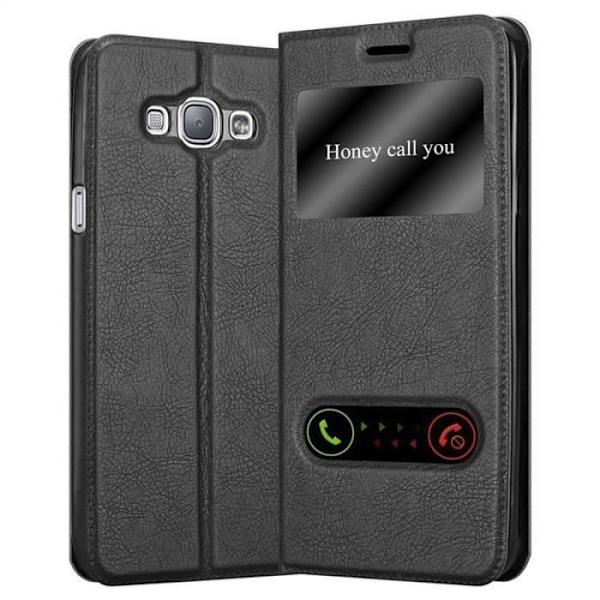 Cadorabo Fodral för Samsung Galaxy A8 2015 i COMET BLACK - Skyddsfodral med horisontellt stativ och två fönster - View Case