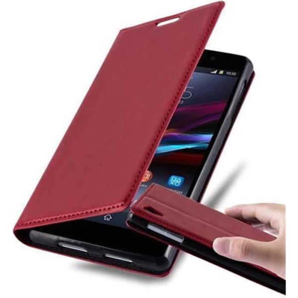 Sony Xperia Z1-fodral i APPLE RED från Cadorabo (INVISIBLE MAGNETIC CLOSURE Design) Helt skyddsfodral med flipflik