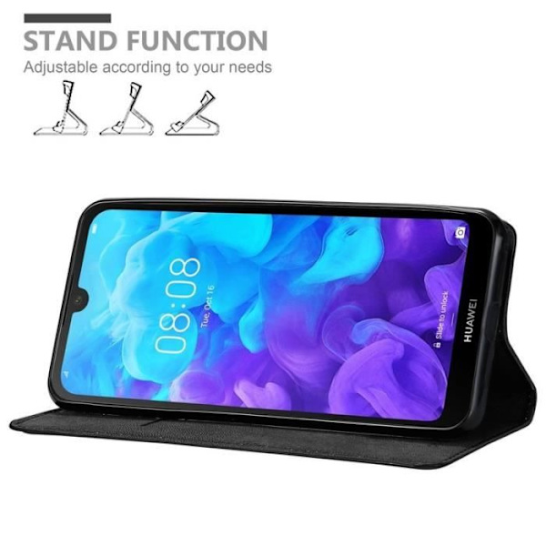 Fodral till Huawei Y5 2019 - CADORABO - Bokfodral - Svart konstläder - Magnetstängning - Stativfunktion Svart