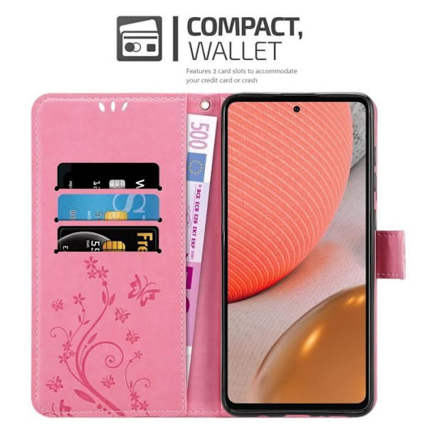 Etui för Samsung Galaxy A72 - CADORABO - ROSA FLEUR - Syntetiskt läder - Ställfunktion - Kortfickor ROSENFLORTLAR