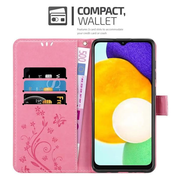 Etui för telefon - CADORABO - Samsung Galaxy A13 5G - Syntetläder - Rosa Blommor - Ställfunktion ROSENFLORTLAR