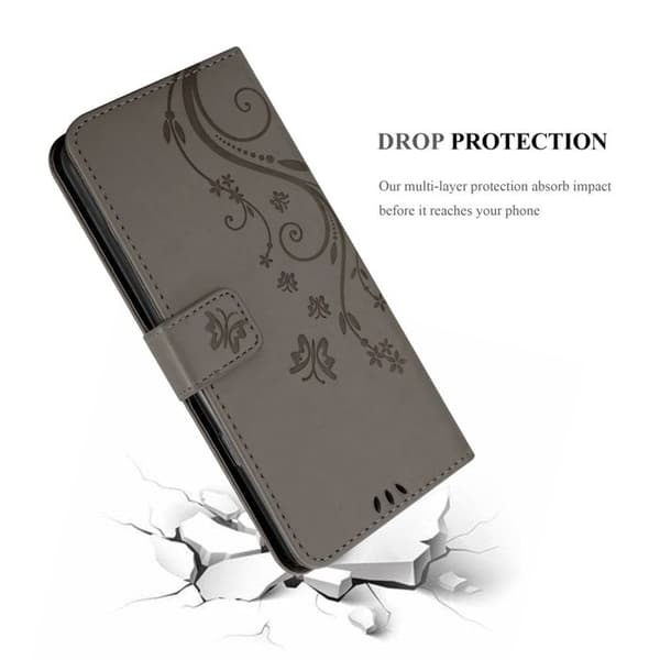 Fodral med lock för Oppo Reno6 5G Etui i GRÅ BLOMMIG Design Floral Plånboksskydd Grå