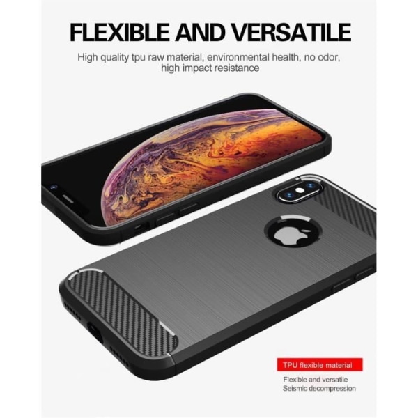 Fodral till Apple iPhone X / XS i BORSTAD SVART Cadorabo Cover Skydd i flexibel TPU silikon kol rostfritt stål
