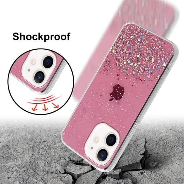 iPhone 12 MINI Skal Rosa med Glitter Skydd Design Glittrig Ros