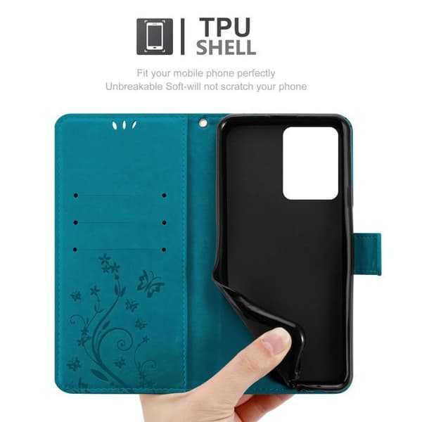 Fodral med lock för Xiaomi Poco X5 Pro Etui i BLÅ BLOMSTER Skydd Design Blomster Plånbok Blå