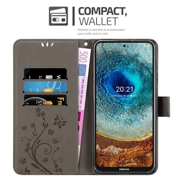 Coque för Nokia X10/X20 - CADORABO - Grå Blommig - Syntetiskt läder - Magnetisk Stängning - Ställfunktion Blommig grå