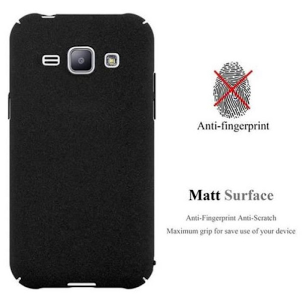 Samsung Galaxy J1 2015 (5) FROSTY BLACK Case Cadorabo DESIGN FROSTY Hard Case Cover Skydd Ultra Slim Bumper Case Svart