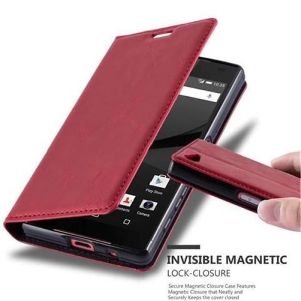 Sony Xperia Z5 COMPACT i APPLE RED från Cadorabo (INVISIBLE MAGNETIC CLOSURE Design) Helt skyddsfodral med flik