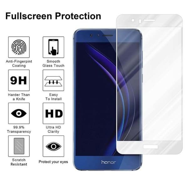 Helt härdat skärmskydd för Honor 8 / 8 PREMIUM Vit