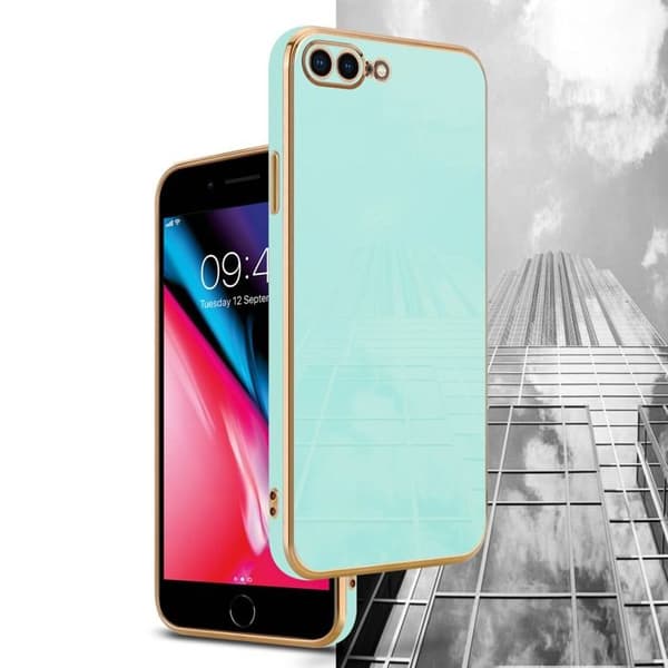 Skal för iPhone 7 PLUS / 7S PLUS / 8 PLUS Glansig Mintgrön - Guld med skydd för kamera Grön