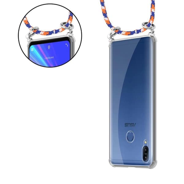 Fodral för Asus ZenFone MAX M2 med axelrem i ORANGE BLÅ VIT med justerbar snodd Blå