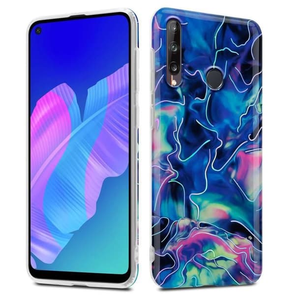 Mobilskal för Huawei P40 LITE E i Blå Rosa Marmor Nr. 17 Skyddsetui Blå