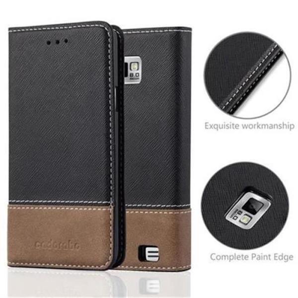 Samsung Galaxy S2 - S2 PLUS Fodral i SVART BRUNT från Cadorabo (COMBI LEATHER-LEATHER Faux Leather Design) Komplett skyddsfodral med