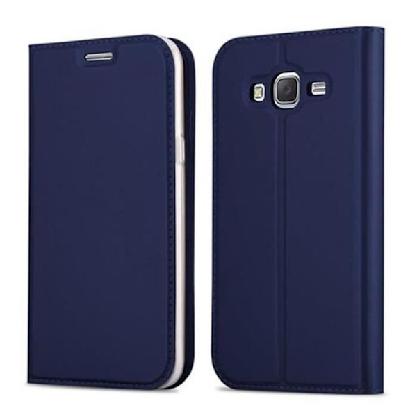 Samsung Galaxy J5 2015 (5) Fodral i KLASSIG MÖRKBLÅT från Cadorabo (METALLIC MATT Design) Helt skyddsfodral med flipflik